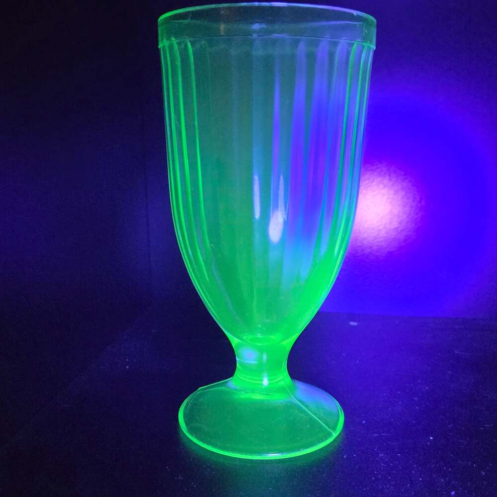 Hazel Atlas Green Ribbed Footed Water Goblet Depression Glass